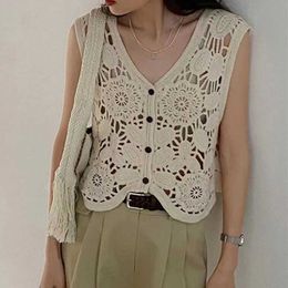 Women's Tanks Camis Transparent crochet top embroidered lace shirt front open front open top womens spring and summer Bohemian vacation set Y240523