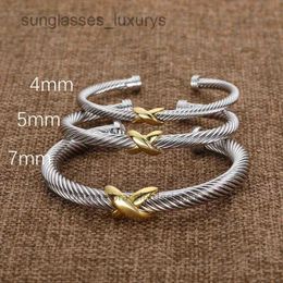 Designer Fashion Jewelry Twisted X Bracelet Gold Charm Sliver 925 Sterling Silver Bracelets Braided Cross Bangle Diamond Zircon Luxury Birthday Gift for Women