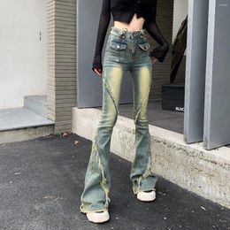 Women's Jeans Fit For 163-173cm Height Women's Vintage Tassel Flare Lady Chic Skinny Long Denim Pants Boot Cut Slim