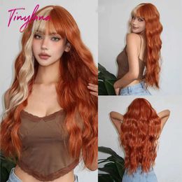 Synthetic Wigs Curled orange ginger long wave Sychthetic wig with bangs suitable for female role-playing Christmas wig heat-resistant hair Q240523