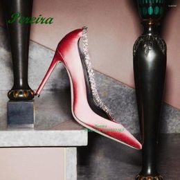 Slippers Satin Red Rhinestone Shallow Pumps High Heels Pointy Toe Stiletto Bling Luxury Women's 2024 Party Wedding Shoes Solid Sexy