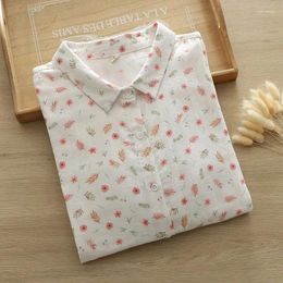 Women's Blouses Summer Women Floral Print Shirts Cotton Yarn Three-Quarter Sleeve Lady Tops Loose