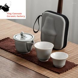 Teaware Sets Ice Grey Glaze Quick Cup Japanese Style Tea Set One Pot Two Cups Outdoor Portable Travel Chinese Gaiwan