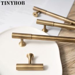 Antique Bronze Brass Cabinet Handle and Knob Linear Knurled Solid Brass Drawer Knobs T Bar Bedroom Kitchen Cupboard Hardware