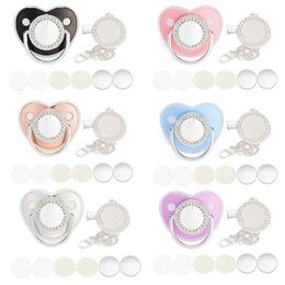 Sier Color Blank Baby Pacifier with Chain Clip Cover Set Bling Rhinestone Silicone Pacifiers BPA Free Newborn Shower Gift L2405