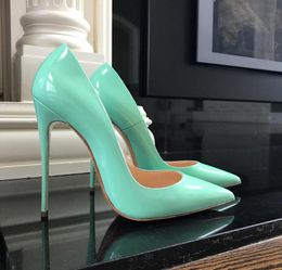 Повседневная дизайнерская сексуальная леди женская обувь зеленая патентная кожаная точка точка носки высокие каблуки.
