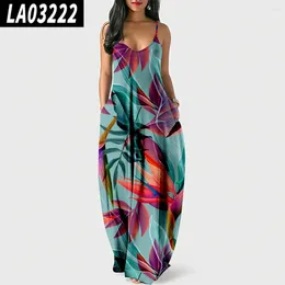 Casual Dresses Summer Ladies Blue Printing Suspender Dress Fashion Breathable Long Skirt Beachwear