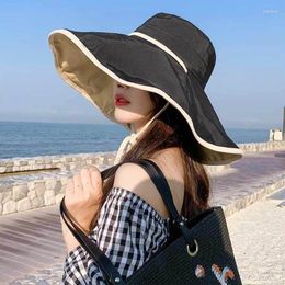 Berets Summer Wide Brim Fisherman Hat Women Anti-UV Protection Hiking Travel Bucket Solid Colour Outdoor Beach Panama Basin Cap