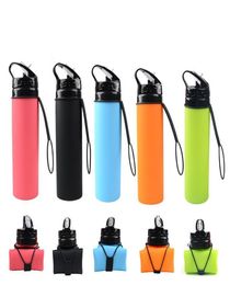 20oz Silicone Collapsible water bottle 600ml Outdoor Sports Camping Travel water Bottles with lid foldable silicone drinking bottl7577229