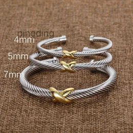 Designer Fashion Jewellery Twisted X Bracelet Gold Charm Sliver 925 Sterling Silver Bracelets Braided Cross Bangle Diamond Zircon Luxury Birthday Gift for Women