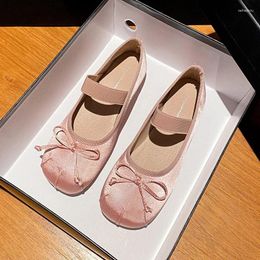 Casual Shoes Designer Bowtie Silk Ballet Flats Women Big Square Toe Ballerina Elastic Band Slip On Loafers Plus Size 43