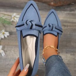 Casual Shoes Women Pointed Toe Flat Solid Color Knitted Slip On Breathable Ballet Flats Zapatos Mujer