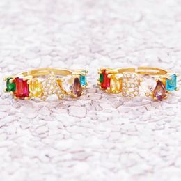 Cluster Rings Gold Colour Letter Ring For Women Trendy A-Z Initials Rainbow CZ Cubic Zircon Adjustable Copper Femme Jewellery Gift