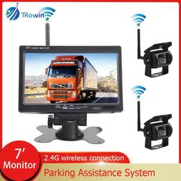 7"Tft Lcd Monitor For RV Truck Bus Wireless Dual Backup Car Rearview Camera Parking Assistance System Waterproof IR Night Vision