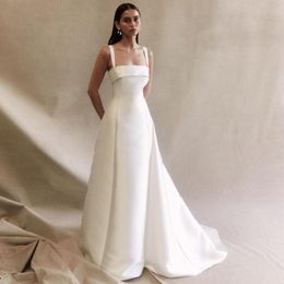 Classy Long Strapless Satin Wedding Dresses with Pockets A-Line Ivory Regular Straps Sweep Train Vestido de novia Zipper Back Bridal Gowns for Women