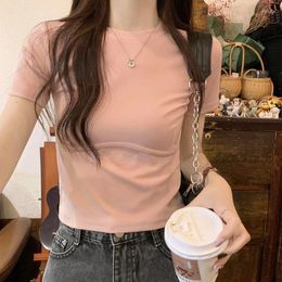 Women's T Shirts Fashion 2024 Women Tops Pure Colour Design Spring Summer T- Shirt Female Clothing Sexy Crop Top Clothes Casual Blouse Y2k