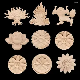 Decorative Figurines Natural Floral Wood Carved Crafts Unique Multi-styles Corner Appliques Frame Wooden Wall Door Decoration