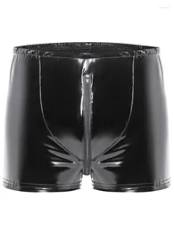 Underpants S-5XL Shiny Faux PU Leather Open BuBoxershorts Wet Look PVC Short Briefs Zipper Crotch Boxer Men Calzoncillo Sexy Underwear