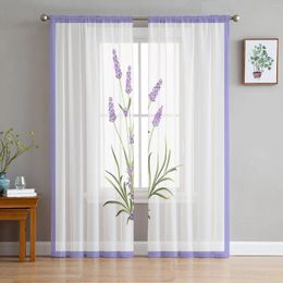 Curtain Purple Flower Lavender Romance Sheer Curtains For Living Room Decoration Window Kitchen Tulle Voile Organza