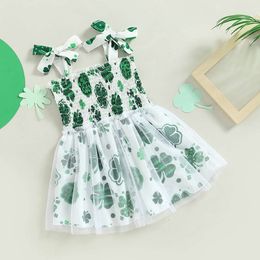 0-4Y Toddler Kids Girls Summer Cute Sleeveless Bow Strap Clover/Floral Print Lace Tulle Dress