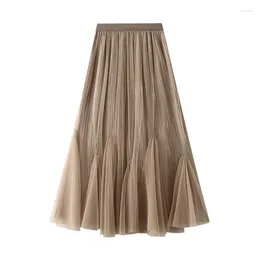 Skirts 2024 Fall Falling Yarn Slimming Large Swing Fishtail Women's Fashion A-Line Brown Half Body Skirt 1909