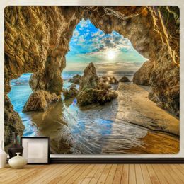 Tapestries Seaside Landscape Cave Scene Home Decoration Art Print Tapestry Hippie Bohemian Wall