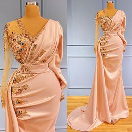 2021 Plus Size Arabic Aso Ebi Luxurious Mermaid Sexy Prom Dresses Beaded Crystals Satin Evening Formal Party Second Reception Gowns Dre 232D