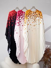 Casual Dresses ALSEY Miyake Pleated Elegant Print Dress Women 2024 Autumn Round Collar Plus Size Bat Sleeve Irregular Female Streetwear