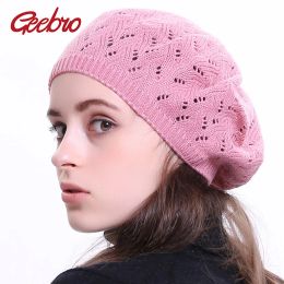 Geebro Women's Plain Colour Knit Beret Hat Ladies French Artist Beret Hats Spring Casual Thin Acrylic Berets for Women Beanie