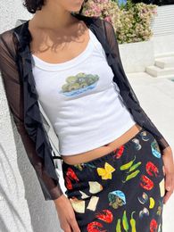Women's Tanks Fashion Womens Crop Tank Tops Slim Fit Scoop Neck Sleeveless Bowl Cherry Print For Summer Club Street Style