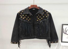 Denim Women Jacket 2021 Autumn New Spring Vintage Star Rivet Suede Fringe Loose Coat Long Sleeve Outerwear Female Boho Jacket Y0828369756