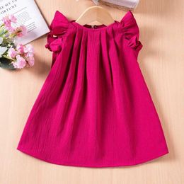 Girl's Dresses Clothing Sets Fashionable toddler girl pleated dress princess solid color pleated hem rose red elegant vintage vest baby girl WX5.23