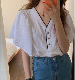 Women's Polos Korean Chic Spring Retro Anti-Aging Lace V-neck Loose Flying Sleeves Shirt Top For Women