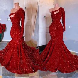 Party Dresses Luxury African Dubai Mermaid Evening Dress Prom Gown Long One Shoulder Full Sleeves Court Train Elegant Princess Maxi Vestidos