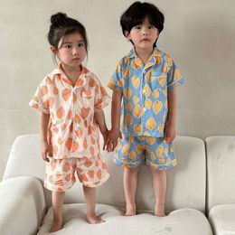 Novo verão bebê morango pamas menino menina crianças impressão tampa de manga curta fina + shorts pijamas 2pcs Kid Cotton Sleepwear