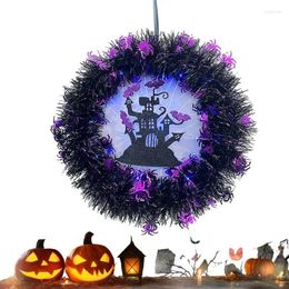 Decorative Flowers Halloween Lighted Wreaths Light Up Decoration Garland Corridor Ghost Wreath With Purple Lights Room Courtyard Party