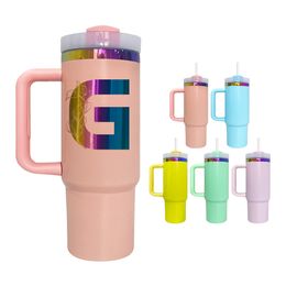 Custom Engraved powder coated macaron H2.0 30oz rainbow plated stainless steel Tumbler stainless steel travel coffee mugs with straw and lids