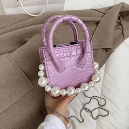 Shoulder Bags Mini Women's Bag Crocodile Pattern PU Leather Crossbody Designer Handbag Pearl Tote Chain Female Purses