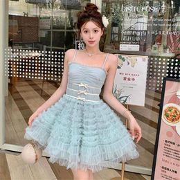 Casual Dresses Princess Cute Bow Mini Mesh Dress Sweet Girl Ruffles Fluffy Little Ball Gown Summer Fashion Ballet Birthday Party