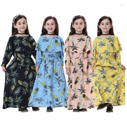 Casual Dresses Girls Printed Long-sleeved Muslim Arab Round Neck Robes Floral Turkish Islamic Clothing 's