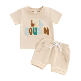 Clothing Sets Summer Infant Baby Boys Girls Outfits Short Sleeve Letter Embroidery Tops Elastic Waist Shorts Clothes Set