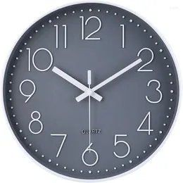 Wall Clocks 14 Inch Non-Ticking Clock Silent Battery Operated Round Modern Simple Style Decor (Gray)