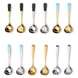 Forks Gold Soup Scoop 304 Stainless Steel Ladle Colander With Long Handle Spoon Kitchen Cooking Accessories 322N