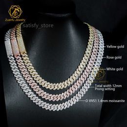 Hot Selling S925 Classic 12MM VVS Moissanite Cuban Link Chain Fine Jewellery Necklace with Diamond Tester