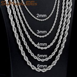 Fashion Jewellery Stainless Steel Necklace 2mm 4mm 6mm Rope Twisted Link Chain Silver Colour For Men Women Gift SC12 N 204u