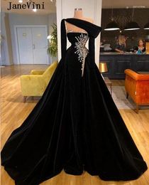 Party Dresses JaneVini Luxury Black Mermaid Evening With Detachable Train Long Sleeves Beading Velvet Saudi Arabia Women Dinner Gowns