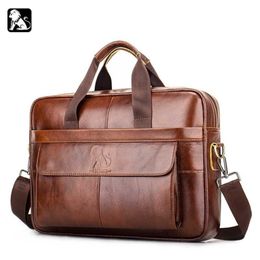 Luxury Genuine Leather Business Men's Briefcase Male Real Cow Leather Men Shoulder Messenger Bag Travel Computer Handbags Brown 21 220A