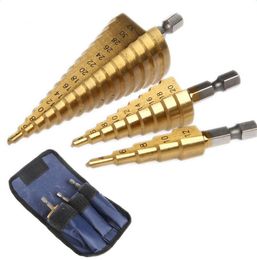 3pc Hss Step Cone Taper Drill Bit Set Metal Hole Cutter Metric 4122032mm 14quot Titanium Coated Metal Hex Taper2809944