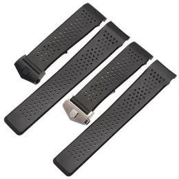 22mm TOP Rubber Watchband Super-thin Silicone Silver Stainless Steel Fold Deployment Buckle Watch BANDS Strap Free Shipping 154o