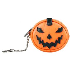 Purse Halloween Pumpkin Mini Wallet Zipper Niche Coin Purse Classic PU Leather Earphone Bag With Chain Hook Strap Y240524